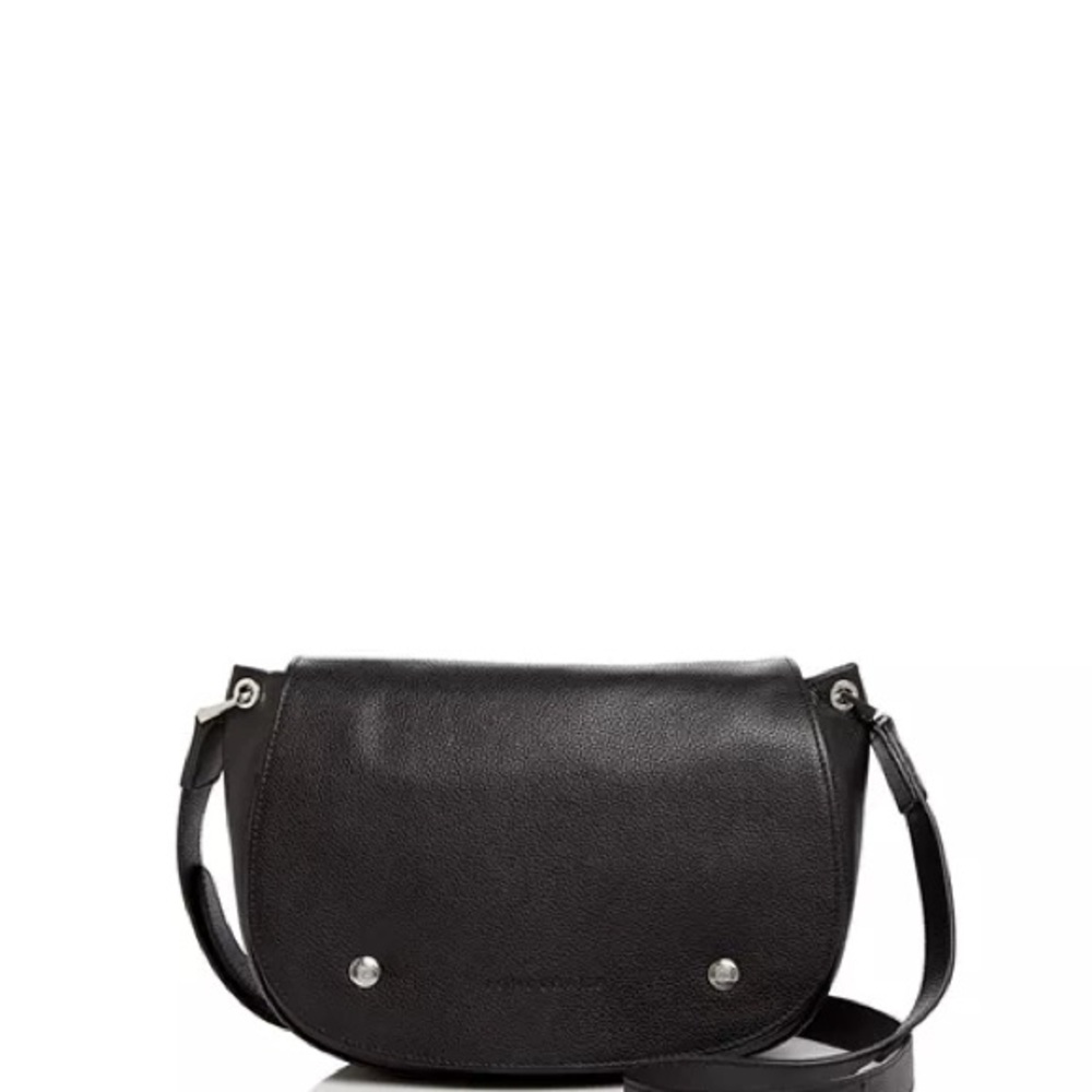 Longchamp Black Le Foulonne Leather Saddle Bag